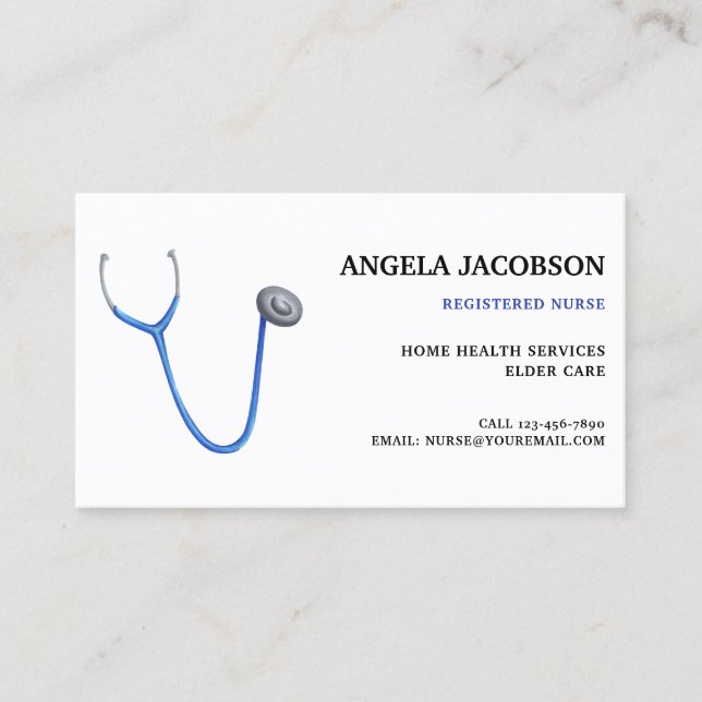 Carte De Visite Professional Blue Stethoscope Nurse Business Card (Devant)