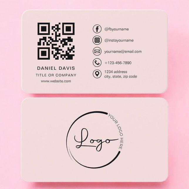 Carte De Visite Professional Blush Pink Logo QR Code (Créateur téléchargé)