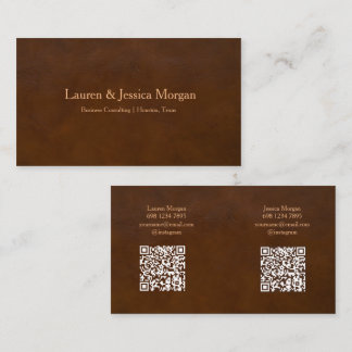 Carte De Visite Professional Brown Leather With 2 Names & Contact
