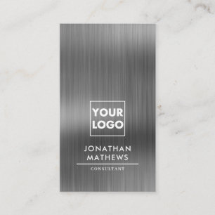Carte De Visite Professional Brushed Metallic Gray Logo QR Code