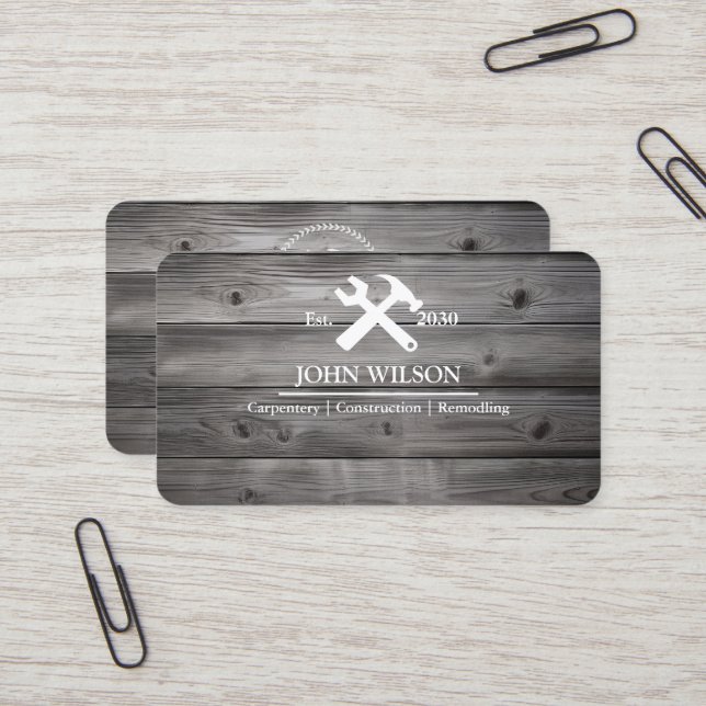 Carte De Visite Professional Builder Carpenter Tools Woodworking (Devant/Arrière en situation)