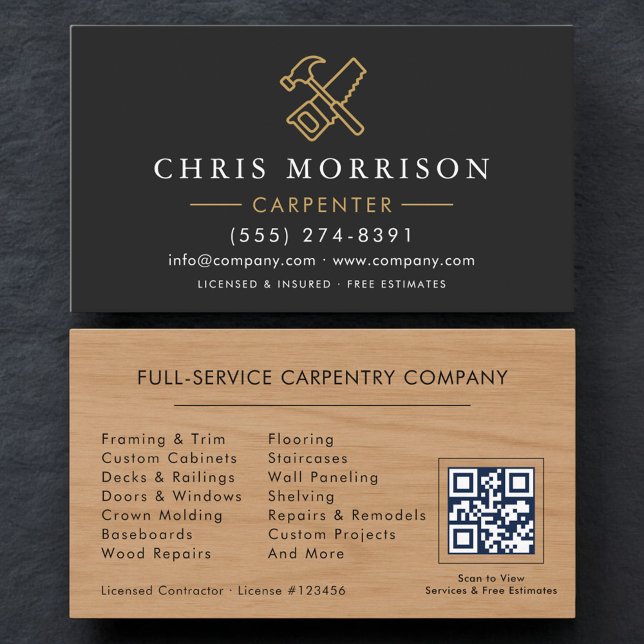 Carte De Visite Professional Carpenter QR Code (Créateur téléchargé)