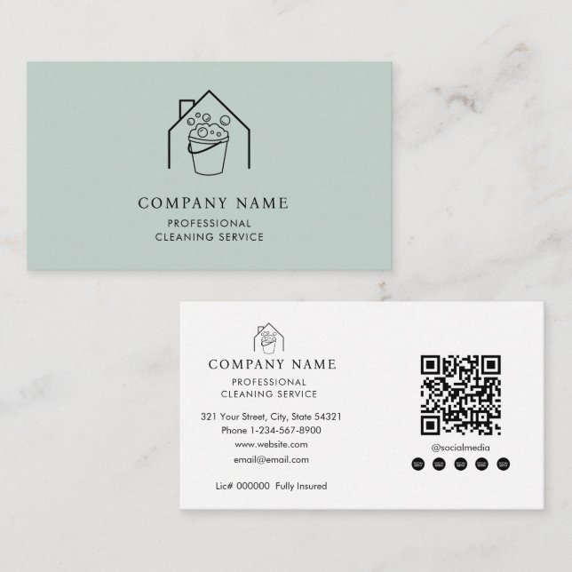 Carte De Visite Professional Cleaning Services Logo Modern Teal (Devant / Derrière)