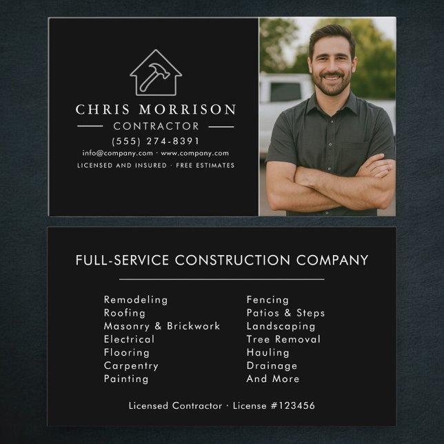 Carte De Visite Professional Contractor Photo (Créateur téléchargé)