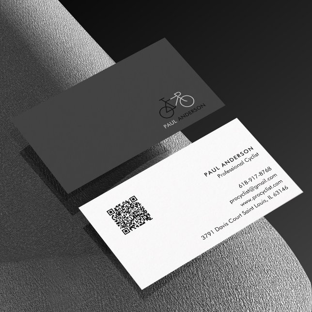 Carte De Visite Professional Cyclist Black & White QR Code (Créateur téléchargé)