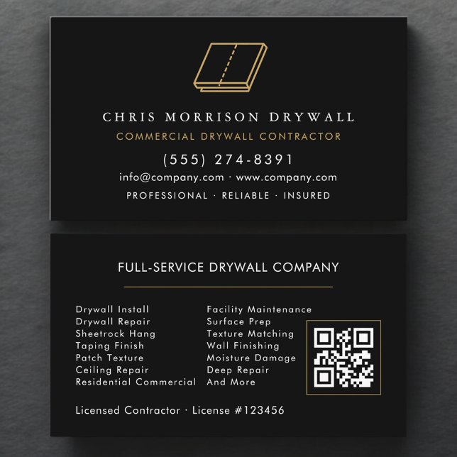 Carte De Visite Professional Drywall Contractor QR Code (Créateur téléchargé)
