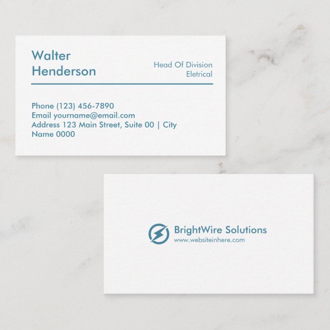 Carte De Visite Professional Electrical Engineering White Blue  (Devant / Derrière)