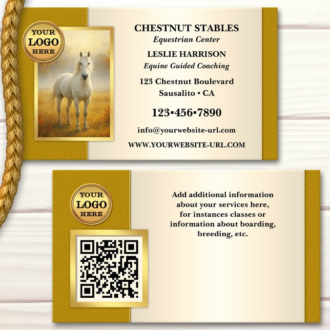 Carte De Visite Professional Equine Photo (Professional business card featuring your horse photo framed by an elegant gold stylized design)