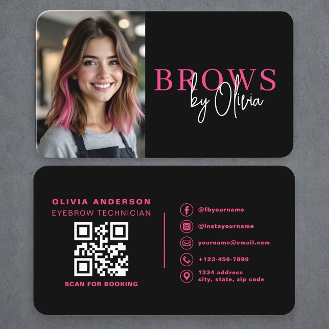 Carte De Visite Professional Eyebrow Artist Photo QR Code (Créateur téléchargé)