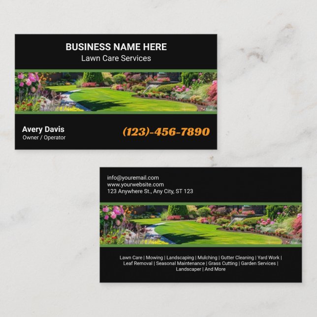 Carte De Visite Professional Garden Services Grass Lawn Care (Devant / Derrière)