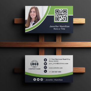 Carte De Visite Professional Green ajoutez votre logo QR Code Phot
