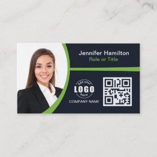 Carte De Visite Professional Green ajoutez votre logo QR Code Phot