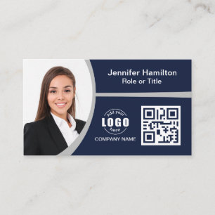 Carte De Visite Professional Grey ajoutez votre logo QR Code Photo