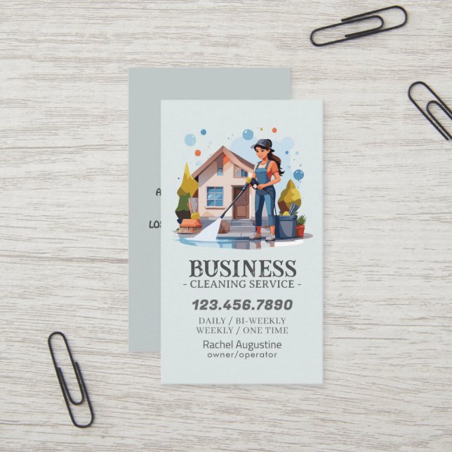 Carte De Visite Professional House Cleaning Service Housekeeping (Devant/Arrière en situation)
