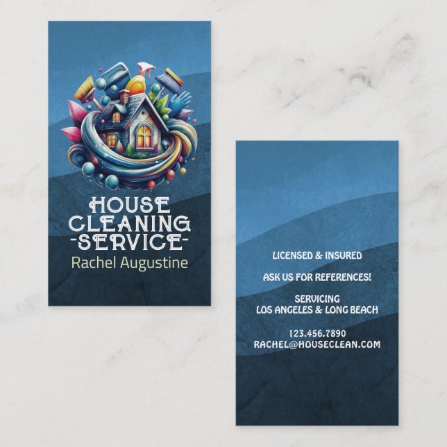 Carte De Visite Professional House Cleaning Service Housekeeping (Devant / Derrière)