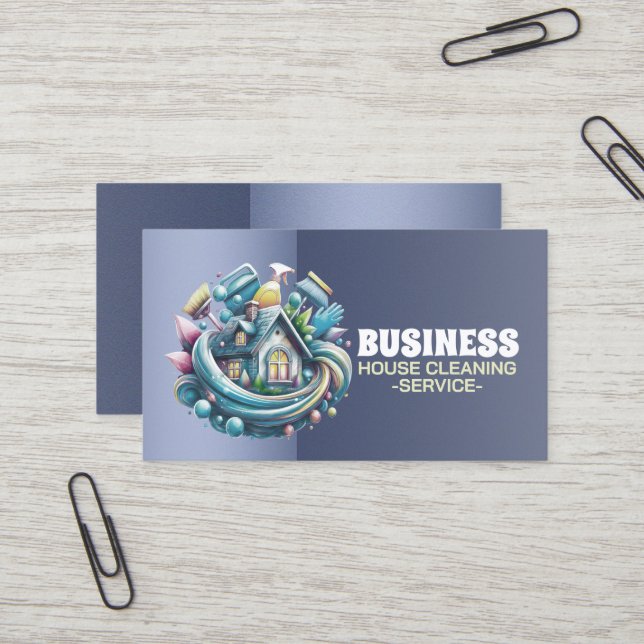 Carte De Visite Professional House Cleaning Service Housekeeping (Devant/Arrière en situation)