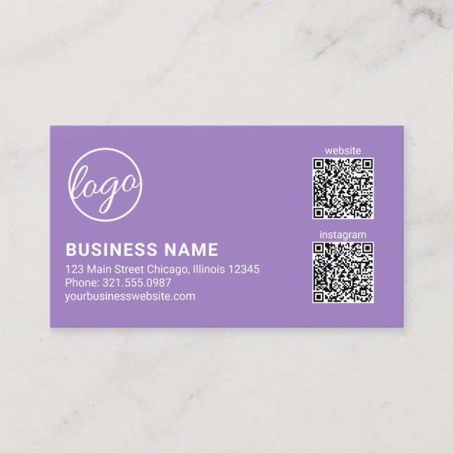 Carte De Visite Professional Lavender Logo QR Code Modern (Devant)