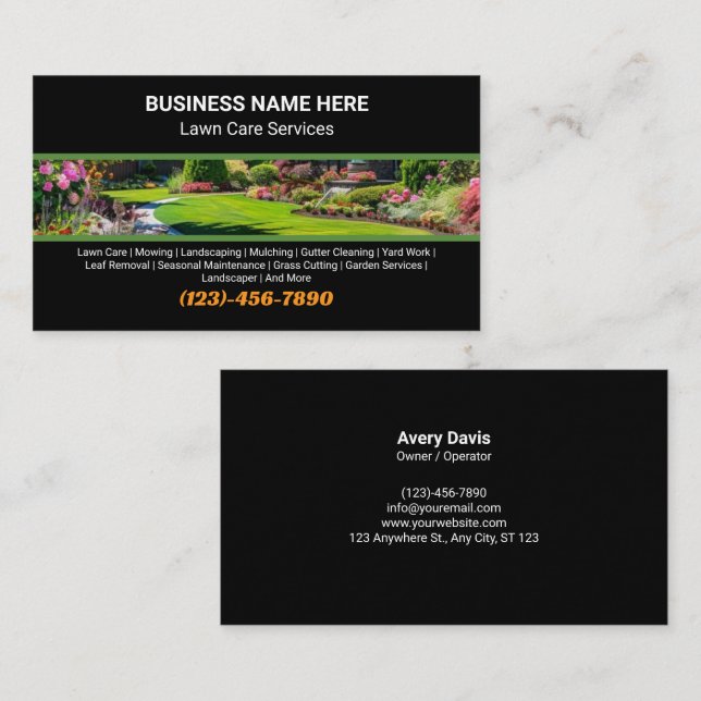 Carte De Visite Professional Lawn Care Landscaping Garden Services (Devant / Derrière)