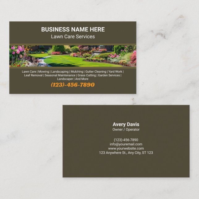 Carte De Visite Professional Lawn Care Landscaping Garden Services (Devant / Derrière)