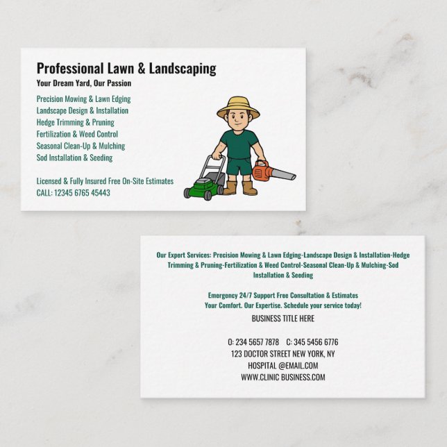 Carte De Visite Professional Lawn Care & Landscaping Service (Devant / Derrière)