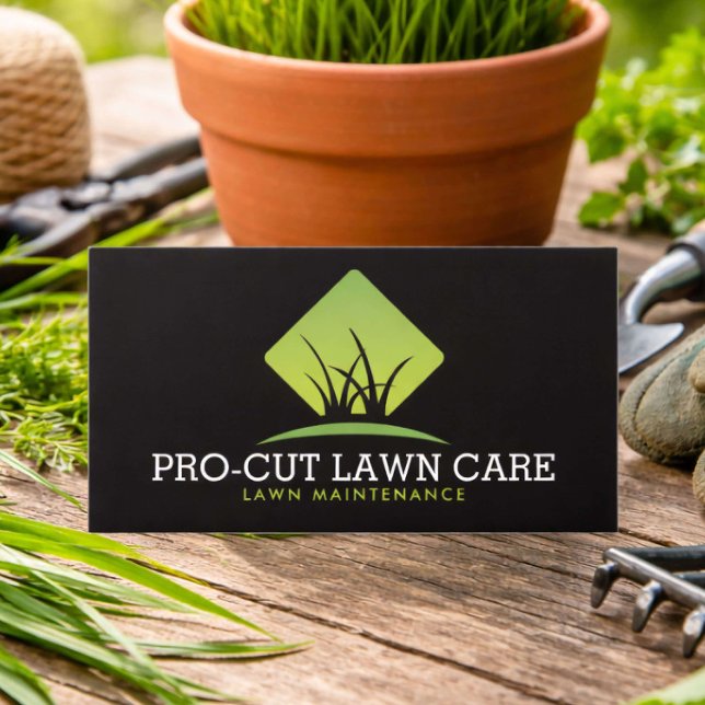 Carte De Visite Professional Lawn Maintenance Grass Logo Black (Créateur téléchargé)