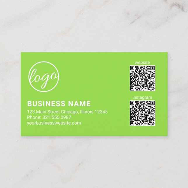 Carte De Visite Professional Lime Green Logo QR Code Modern (Devant)