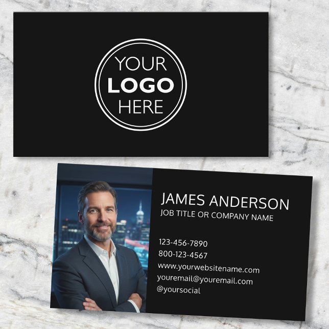 Carte De Visite Professional Logo Profile Photo Minimalist Black (Créateur téléchargé)