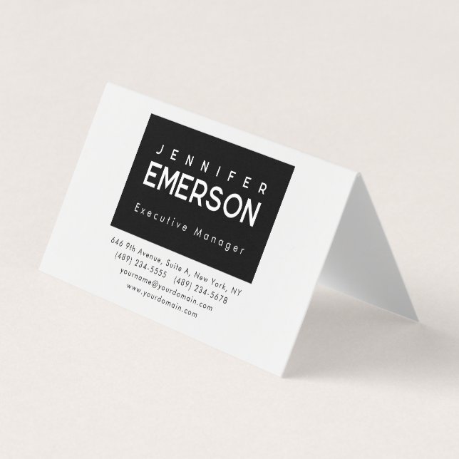 Carte De Visite Professional minimalist modern plain black white (Devant)