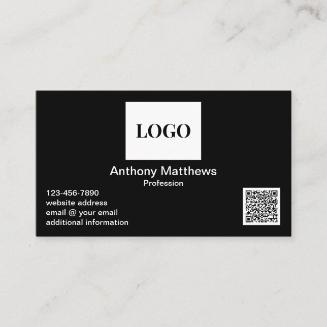 Carte De Visite Professional Modern Black Ajouter un logo et un co (Devant)