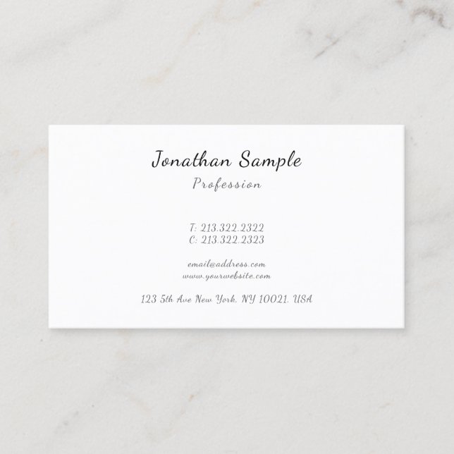 Carte De Visite Professional Modern Elegant Hand Script Sleek (Devant)