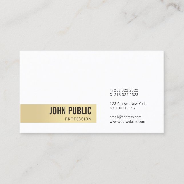 Carte De Visite Professional Modern Gold White Simple Modèle (Devant)