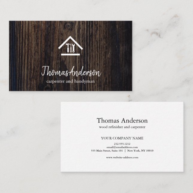 Carte De Visite Professional Modern Home Repair Handyman Wooden (Devant / Derrière)