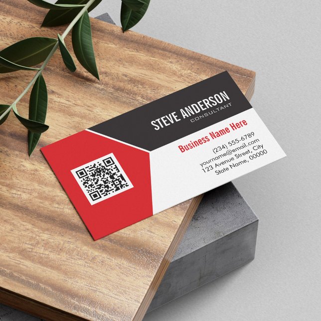 Carte De Visite Professional Modern Red - Entreprise Code QR Logo (Créateur téléchargé)