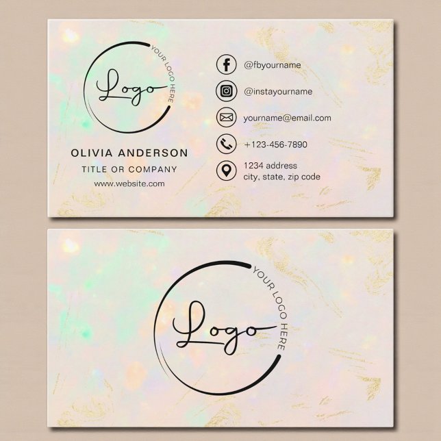 Carte De Visite Professional Opal Business Logo Social Media (Créateur téléchargé)