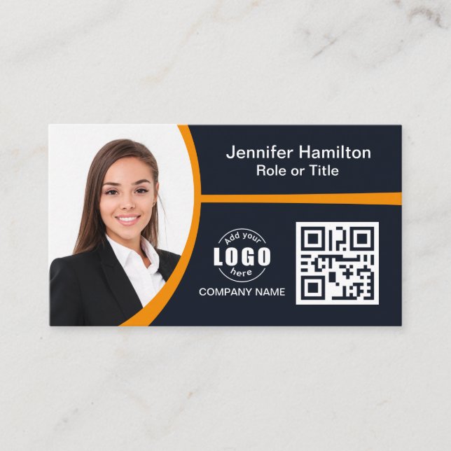 Carte De Visite Professional Orange ajoutez votre logo QR Code (Devant)