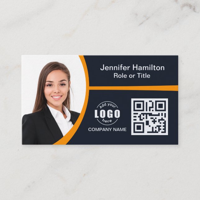 Carte De Visite Professional Orange ajoutez votre logo QR Code Pho (Devant)