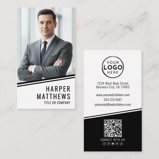 Carte De Visite Professional Photo QR Code Company Logo Vertical (Devant / Derrière)