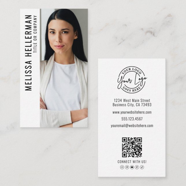Carte De Visite Professional Photo QR Code Company Logo Vertical (Devant / Derrière)