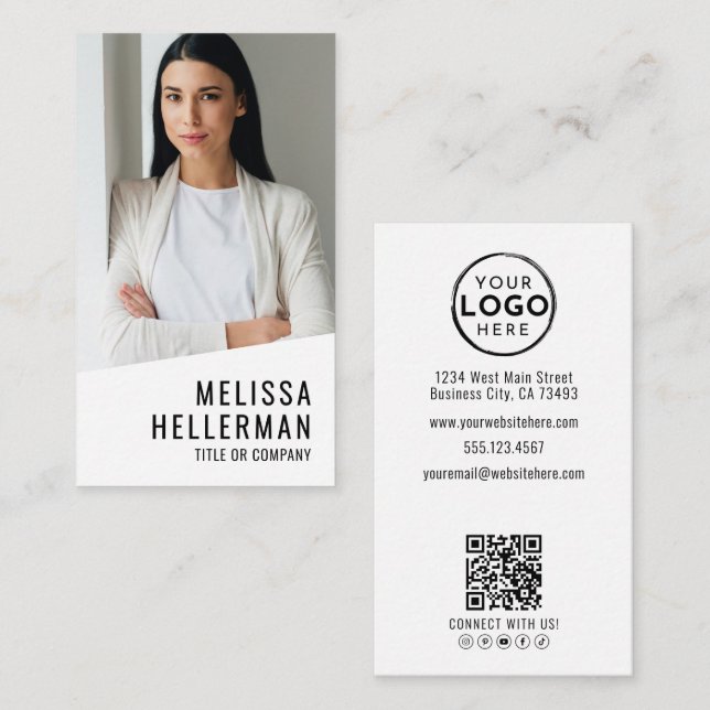 Carte De Visite Professional Photo QR Code Company Logo Vertical (Devant / Derrière)