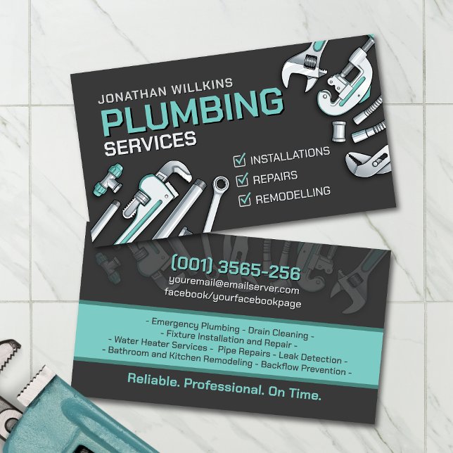 Carte De Visite Professional Plumbing Services  (Créateur téléchargé)