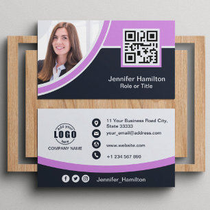 Carte De Visite Professional Purple ajoutez votre logo QR Code Pho