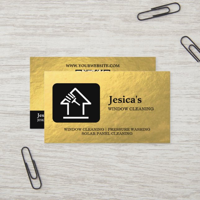 Carte De Visite Professional QR Code Washing Power Window Cleaning (Devant/Arrière en situation)