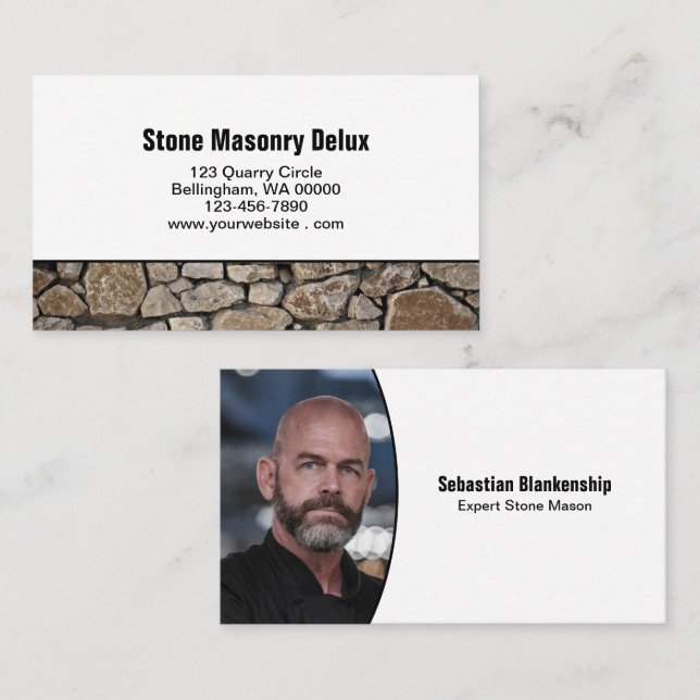Carte De Visite Professional Replaceable Photo Stone Wall Border (Devant / Derrière)