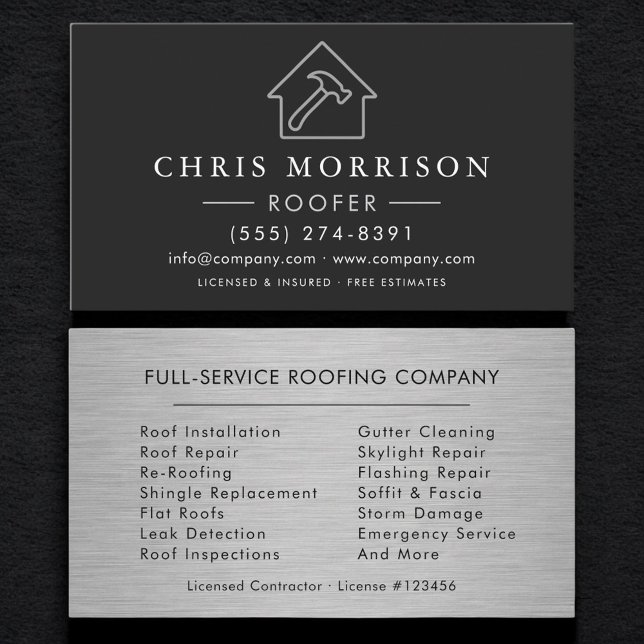 Carte De Visite Professional Roofing Services Metallic (Créateur téléchargé)