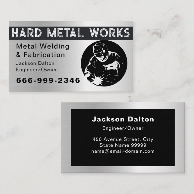 Carte De Visite Professional Shiny Black Welding Metal Fabricator  (Devant / Derrière)
