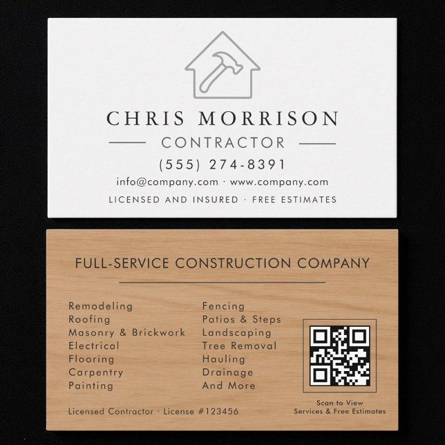 Carte De Visite Professional Silver and White Builder QR Code  (Créateur téléchargé)
