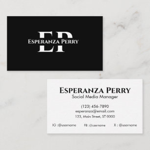 Carte De Visite Professional Sleek Bold Noir Monogramme Classique