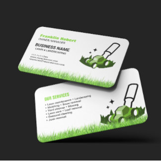 Carte De Visite Professional White Green Lawn Care & Landscaping