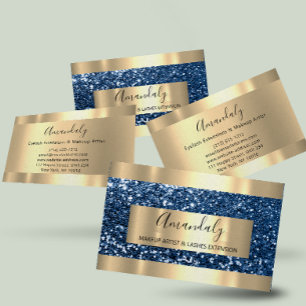 Carte De Visite ProfessionalGlitter Blue Navy Or moderne Lumineuse