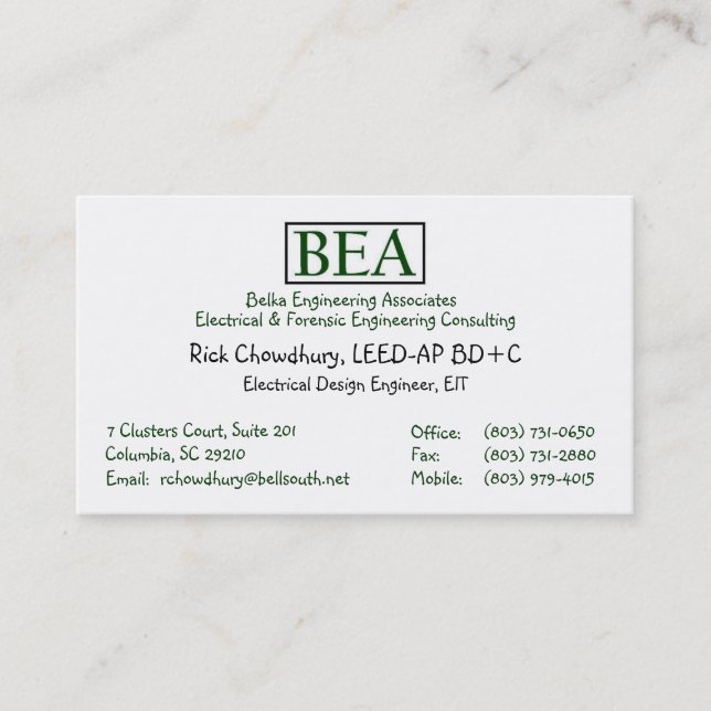 Carte De Visite Professionnel accrédité par LEED (Devant)